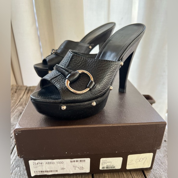 Gucci Black Leather Icon Bit Platform Sandal Clog Heel EU 38+ US 8/8.5 - Picture 5 of 6